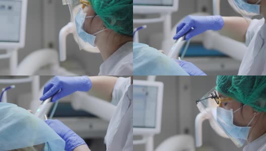 戴医用口罩和橡胶手套的妇女拿着软管并将其插入病人口中高清在线视频素材下载