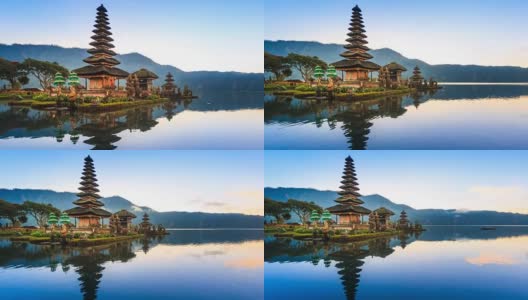 Pura Ulun Danu Bratan Temple On Water印度尼西亚巴厘岛旅游地标高清在线视频素材下载
