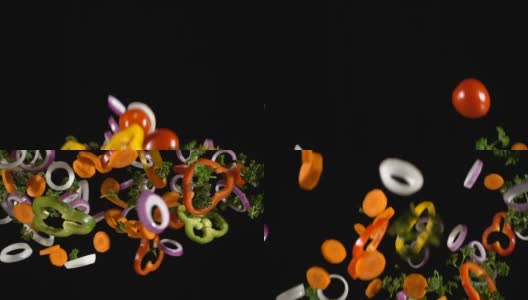 五颜六色的蔬菜落下，慢镜头高清在线视频素材下载