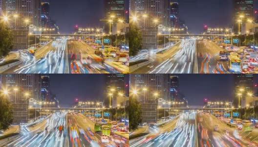 中国北京夜间高速公路交通繁忙的时间流逝高清在线视频素材下载