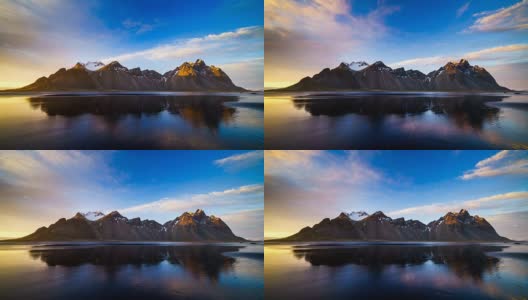 冰岛Vestrahorn山日落时的4K时间间隔高清在线视频素材下载