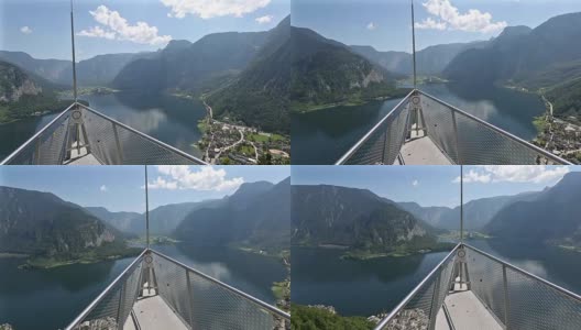 摇摄:哈尔斯塔特村庄和湖泊的鸟瞰图，奥地利高清在线视频素材下载