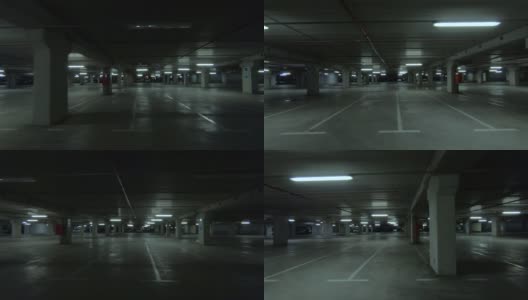 空旷黑暗的地下停车场高清在线视频素材下载