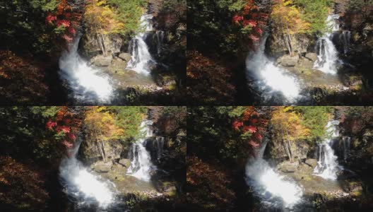 龙津瀑布在秋天与森林改变颜色的日光日本，慢镜头高清在线视频素材下载