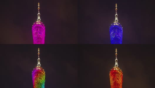 广州市夜景时间著名塔顶灯光秀延时全景4k中国高清在线视频素材下载