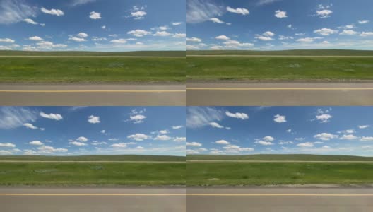 4K侧视图视频的汽车驾驶在横贯加拿大高速公路，萨斯喀彻温，加拿大高清在线视频素材下载