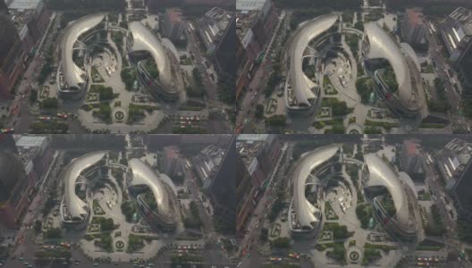 晴天雾霾广州市中心著名商场高空俯仰全景4k中国高清在线视频素材下载