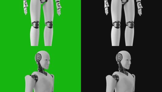 未来机器人，黑色和绿色背景的人工智能CGI高清在线视频素材下载