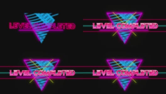 动画水平完成的文本金属粉色字母和霓虹三角形在黑色背景高清在线视频素材下载
