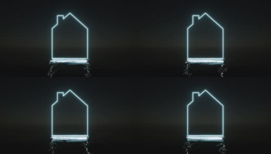 旗帜与发光框架hone漂浮在水上未来主义设计3d动画概念艺术电脑数字绘图。4 k高清在线视频素材下载