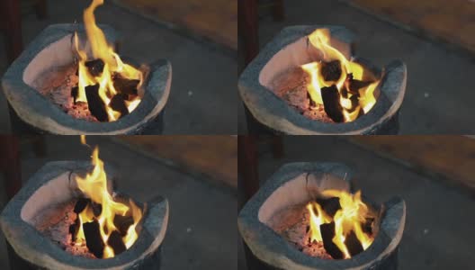 4K动作木炭炉与火的咒语。高清在线视频素材下载