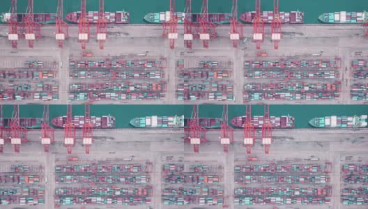 T/L PAN视图繁忙的工业港口与集装箱船高清在线视频素材下载