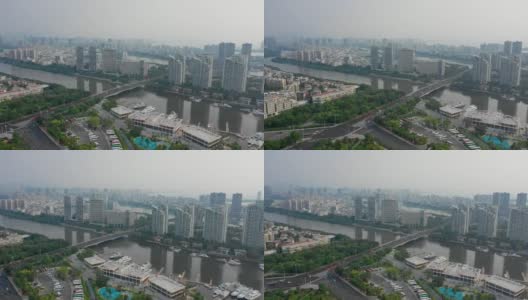 日落时间海南岛三亚交通街道滨江航拍全景4k中国高清在线视频素材下载