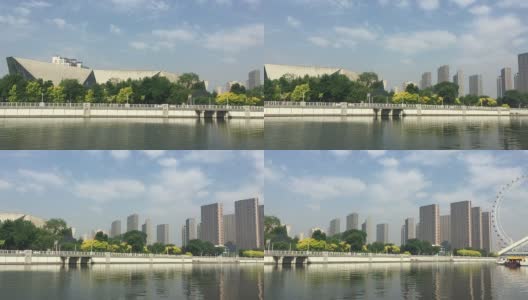 天津河边的天际线和现代建筑，实时呈现。高清在线视频素材下载