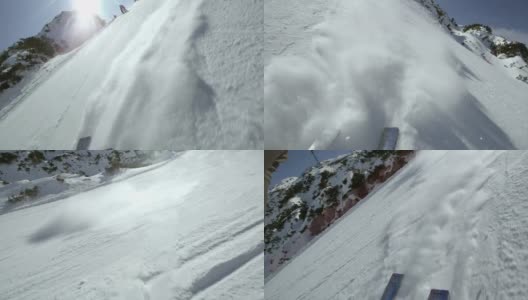 POV滑雪板在身后留下雪粉痕迹高清在线视频素材下载