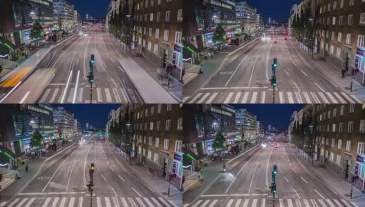 高清时间流逝:城市街道和公交车站倾斜高清在线视频素材下载