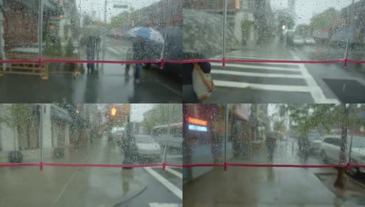 十字路口雨天撑伞pov行走高清在线视频素材下载