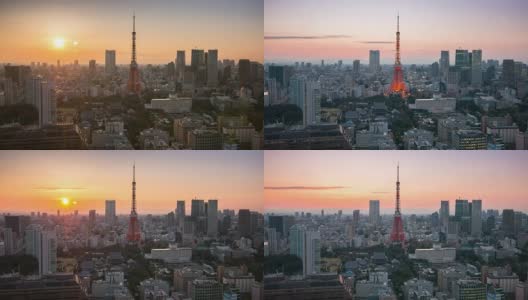 时间流逝在黄昏时间东京塔城市景观，东京天际线关东日本高清在线视频素材下载