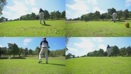 亚洲男子高尔夫球手在夏天阳光灿烂的一天高尔夫球场高尔夫的4K肖像。高清在线视频素材下载