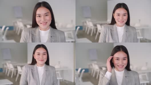 年轻快乐微笑的亚洲商业女性企业员工特写肖像高清在线视频素材下载