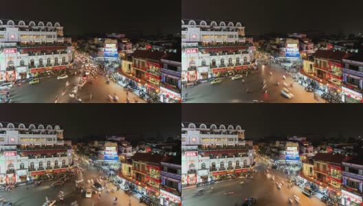 越南河内夜晚繁忙街道的时间流逝高清在线视频素材下载
