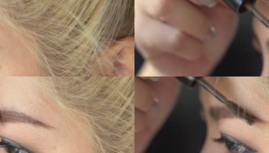 女人用眉刷化妆美容高清在线视频素材下载