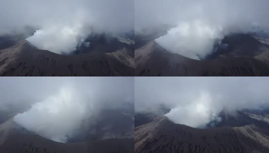 4K:鸟瞰图的布罗莫火山，东爪哇，无人机相机在印度尼西亚布罗莫火山鸟瞰图高清在线视频素材下载