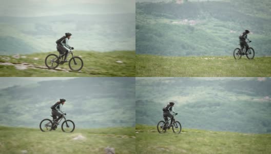 女自行车超速下坡高清在线视频素材下载