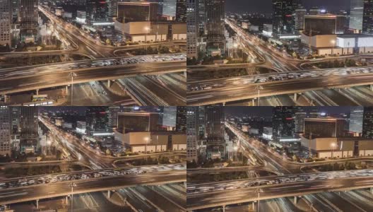 时间推移-北京繁忙立交桥夜间鸟瞰图(平移)高清在线视频素材下载