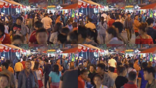 人群在清迈夜间步行街，春节高清在线视频素材下载
