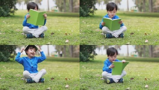 孩子们在公园里读书高清在线视频素材下载