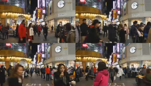 时光流逝——汉城明洞街市场拥挤的人群高清在线视频素材下载