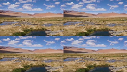 前景中的泻湖和远处的沙漠山脉高清在线视频素材下载