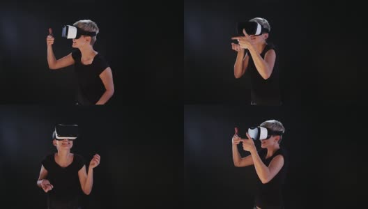 戴着虚拟现实眼镜的女人。欣赏虚拟蝴蝶高清在线视频素材下载