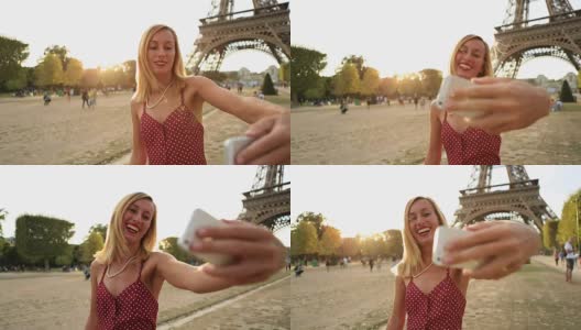 迷人的年轻女子在巴黎自拍高清在线视频素材下载