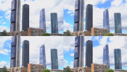 马德里商业区有四座摩天大楼，时光流逝高清在线视频素材下载