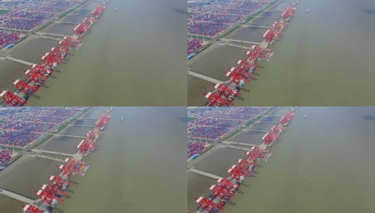 4 .上海洋山商业货柜码头鸟瞰图高清在线视频素材下载