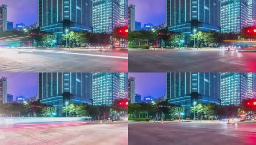 深圳城市街道和建筑十字路口的交通在晚上的时间间隔为4k高清在线视频素材下载