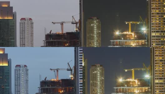 Time Lapse Construction:4K Time Lapse (4096x2160)白天到晚上:泰国曼谷的建筑工地。高清在线视频素材下载