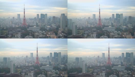 东京塔与东京城市天际线高清在线视频素材下载
