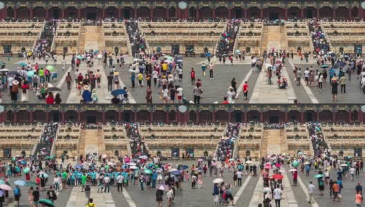 中国北京市中心，游客参观紫禁城建筑群的时间推移图高清在线视频素材下载