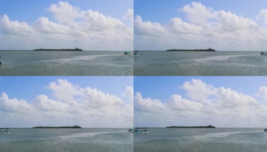 全景景观与船鸟自然墨西哥霍尔博克斯岛。高清在线视频素材下载