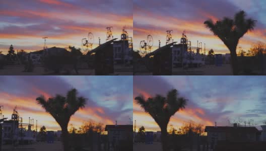 平移夕阳沙漠艺术装置高清在线视频素材下载