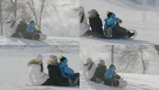 孩子平底雪橇滑雪高清在线视频素材下载