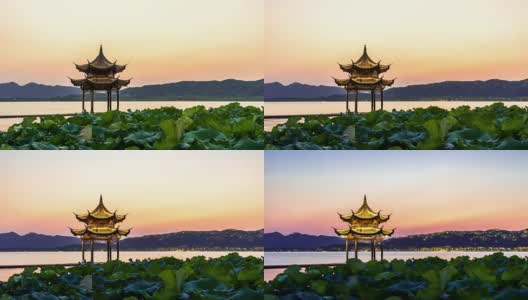 杭州西湖的古建筑。时间从早到晚高清在线视频素材下载