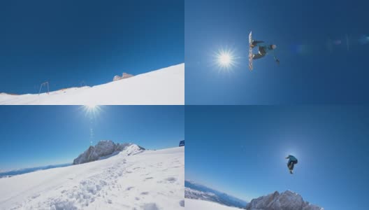 SLO MO滑雪板跳过踢高清在线视频素材下载