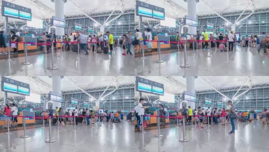 时光流逝:旅客在西安机场办理登机手续的柜台高清在线视频素材下载