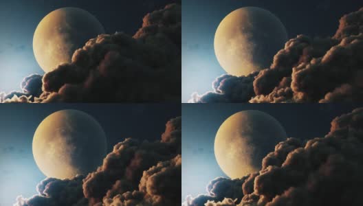月亮背景上的积云高清在线视频素材下载