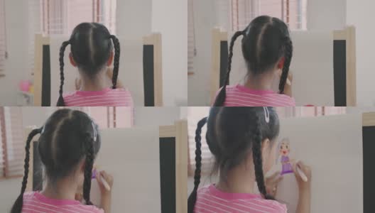 亚洲小女孩用彩笔在纸上画画高清在线视频素材下载