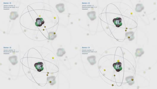 硼原子有5个电子在无限轨道上旋转，白色有原子高清在线视频素材下载